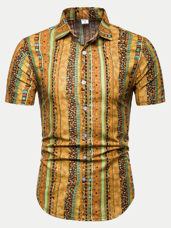 Men's Vertical pattern Print short sleeve shirt