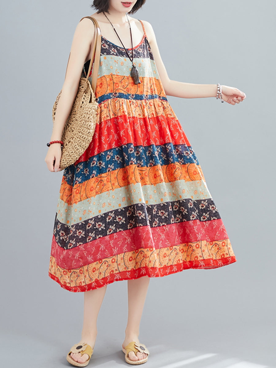 Colorful printed strap dress