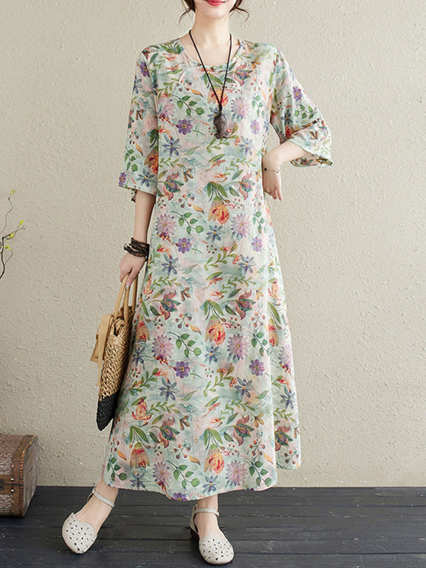 Floral Cotton and Linen Dress