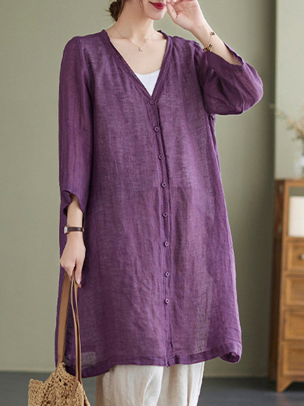 V-neck solid color long shirt