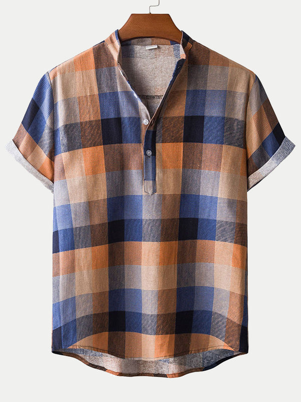 Men's Plaid casual short sleeve shirt