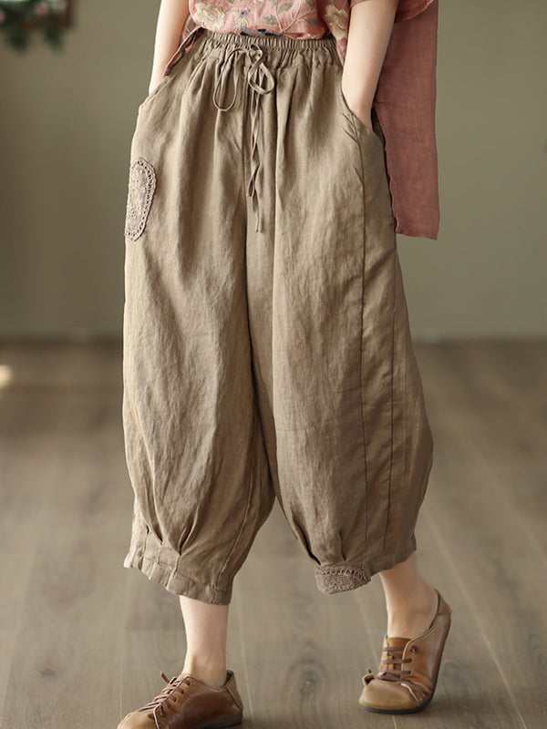 Oversized hollowed out crochet linen pants