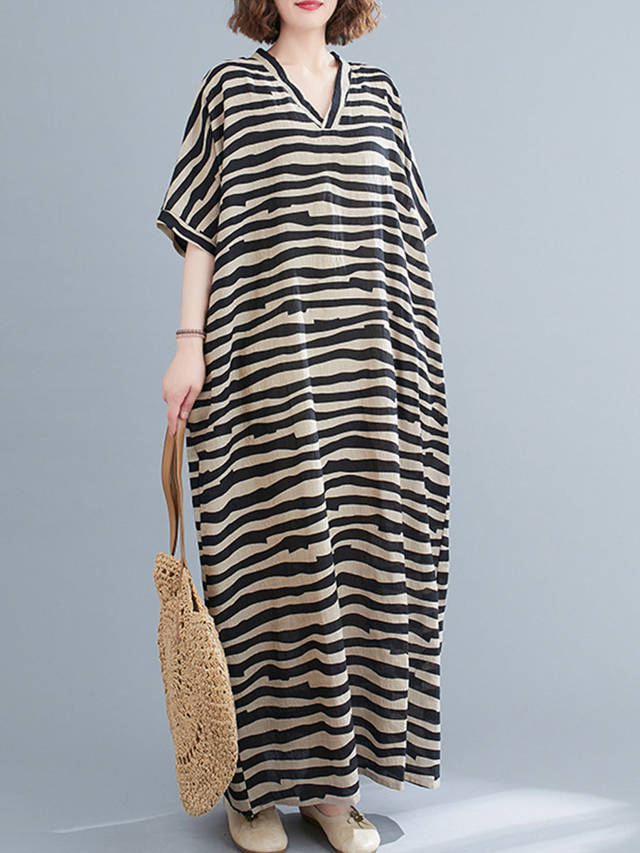 Oversized striped V-neck dress