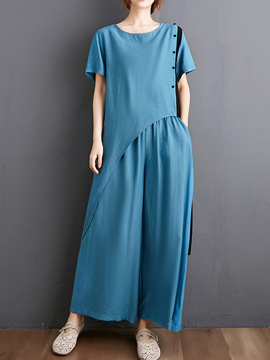 Side button sloping hem loose set