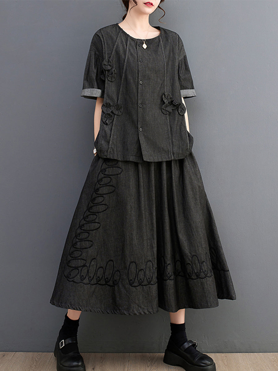 Spliced Asymmetric Shirt Loose Set