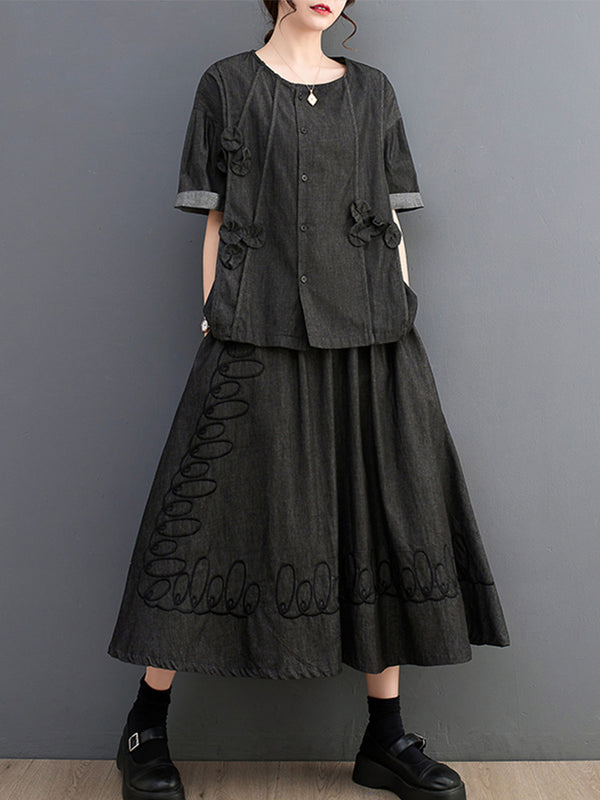 Spliced Asymmetric Shirt Loose Set