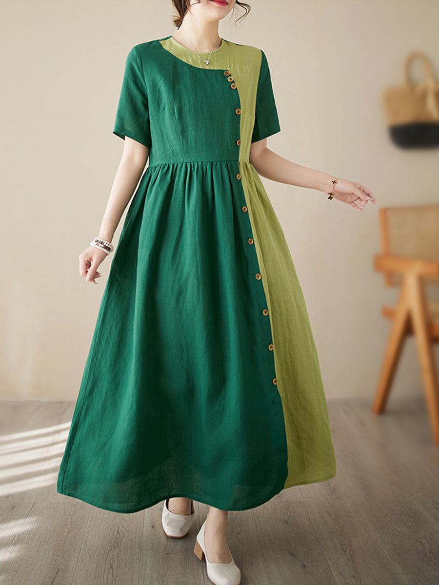 Temperament patchwork green dress