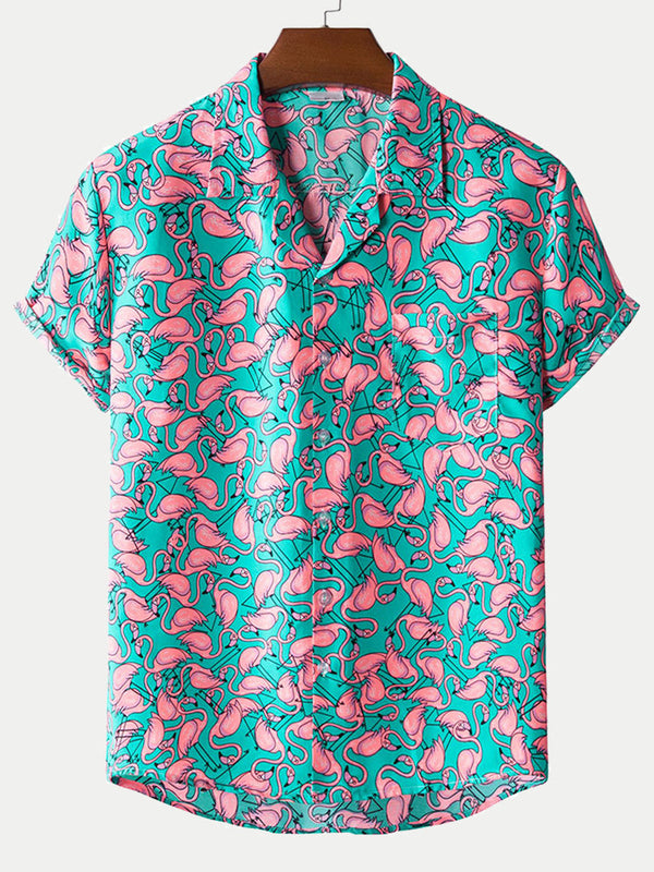 Chemise homme manches courtes imprimé flamants roses