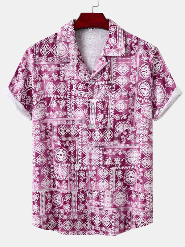 Men's  Vintage pattern short sleeve shirt