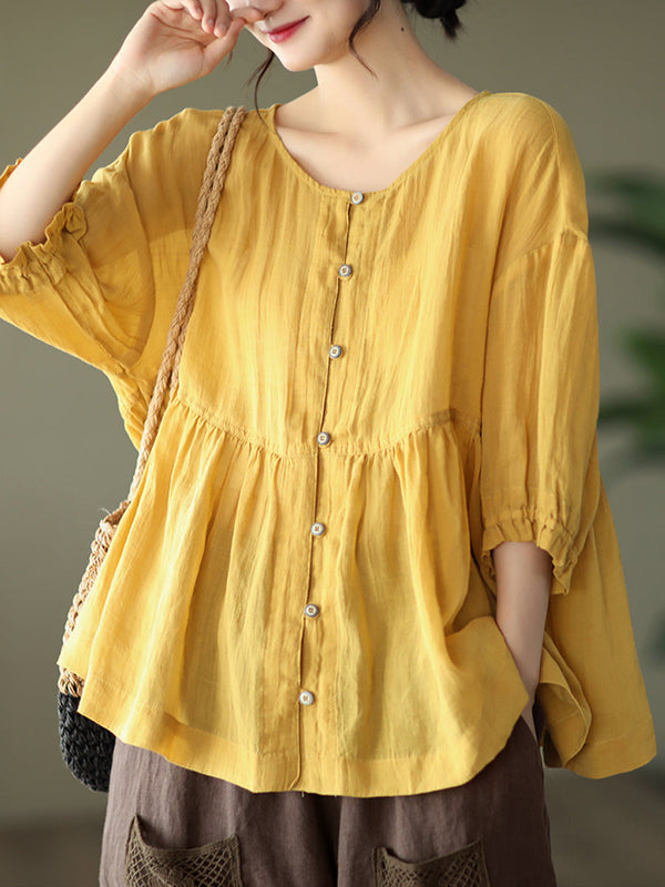 Round neck small button shirt