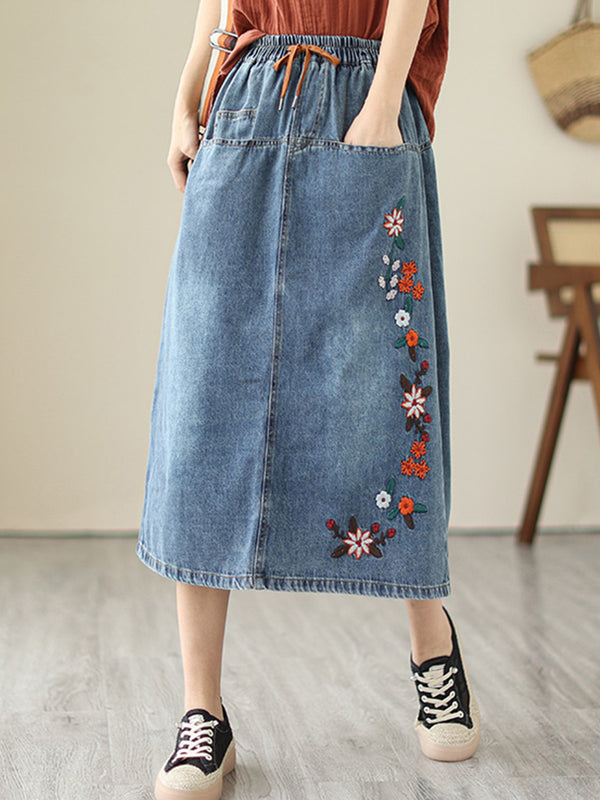 Embroidered jeans skirt