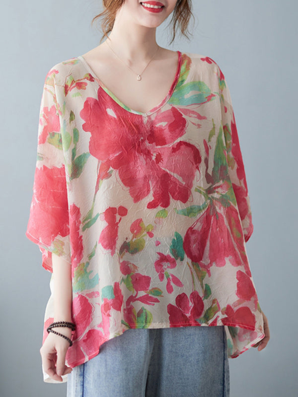 Flower printed round neck shirt