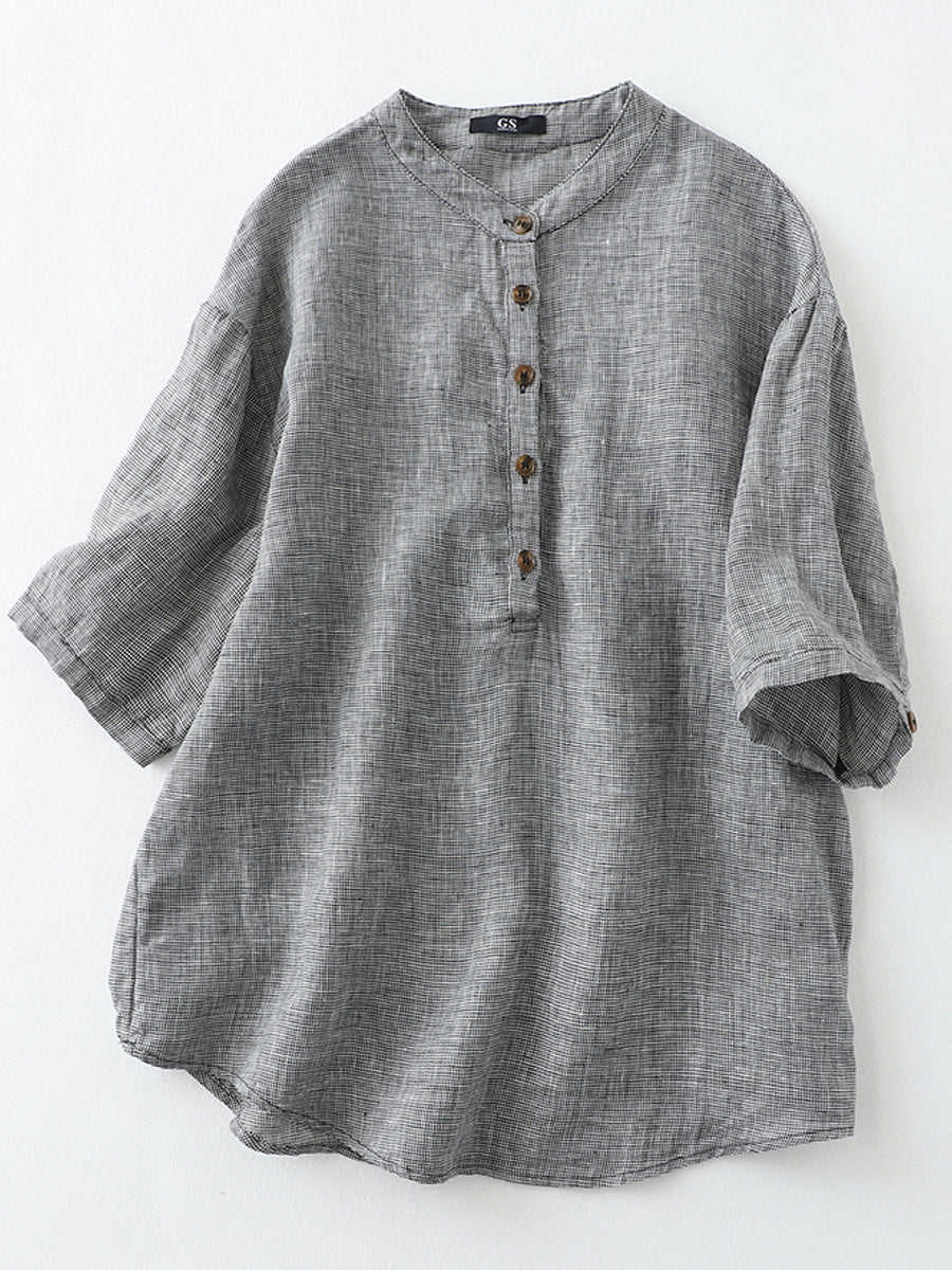 Pure linen checkered shirt