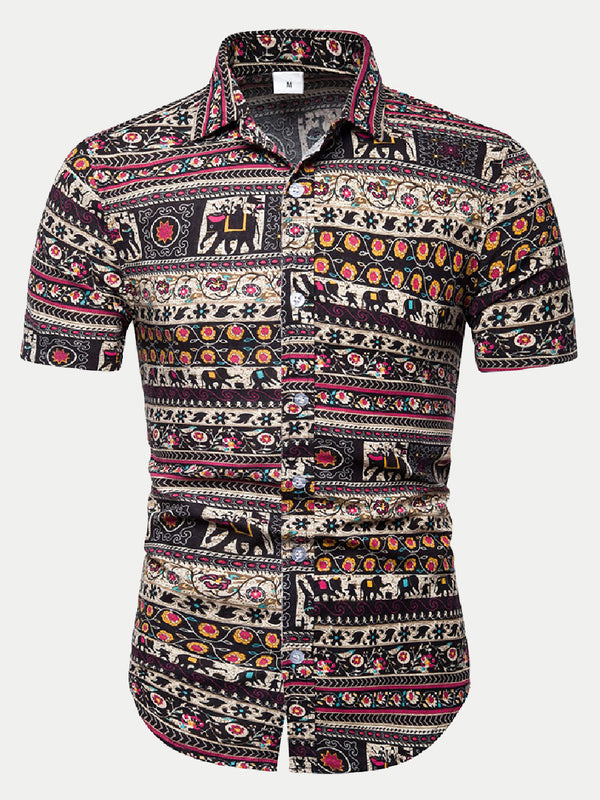 Men's Ethnic style floral short sleeve shirt