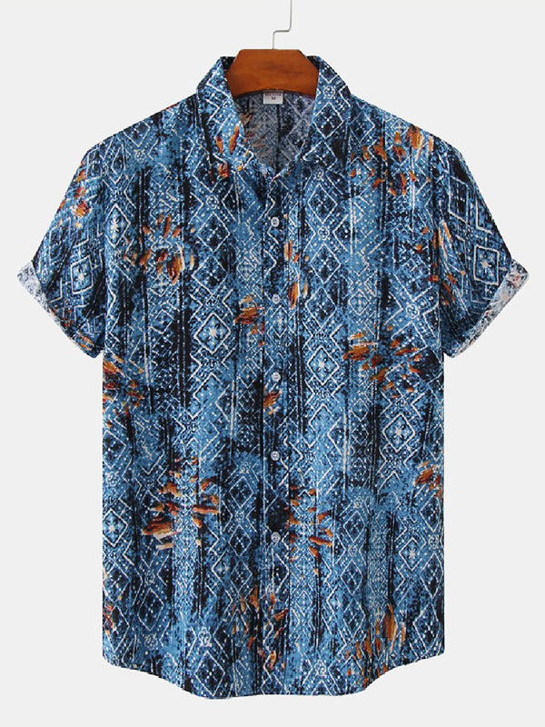 Men's Beach Print cotton short sleeve shirt