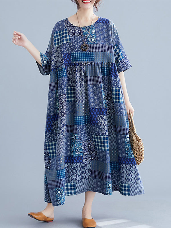 Patchwork printed oversized dress