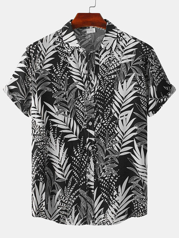 Men's leaf print short sleeve shirt