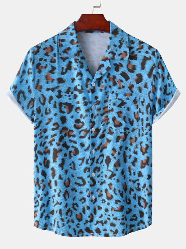 Camicia da uomo a maniche corte con stampa leopardata