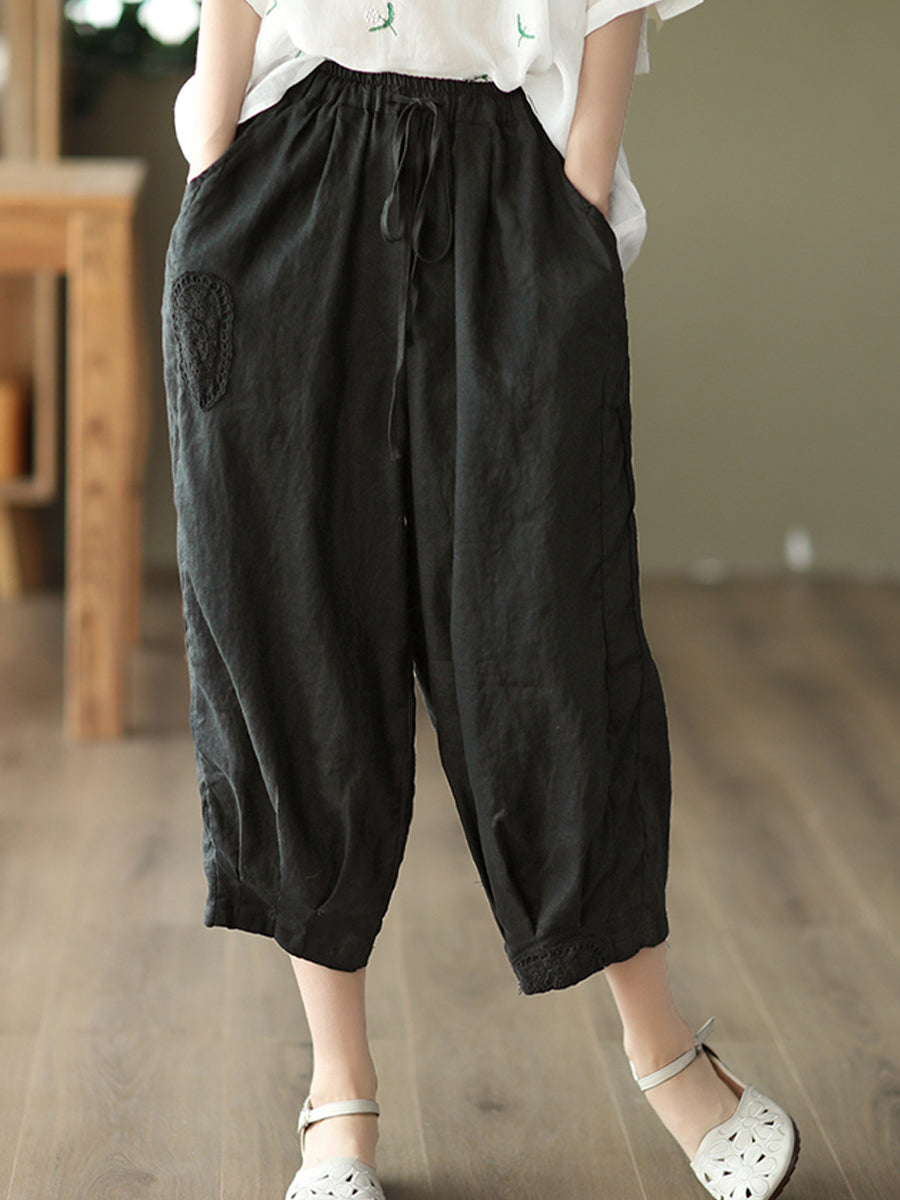 Oversized hollowed out crochet linen pants