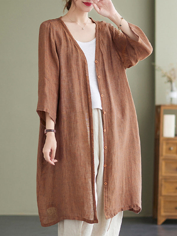 V-neck solid color long shirt