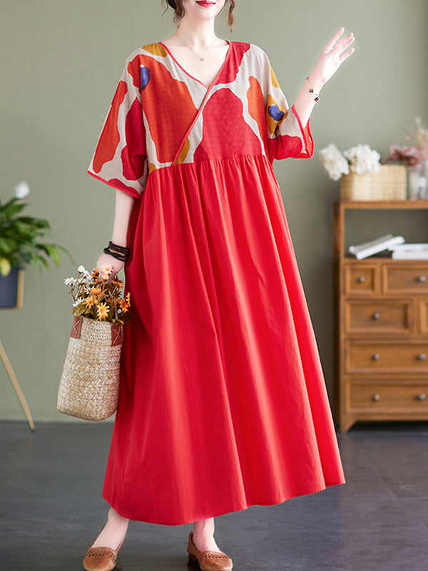 Red printed short sleeved dress