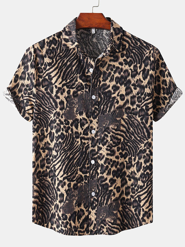 Chemise à manches courtes imprimé léopard pour homme