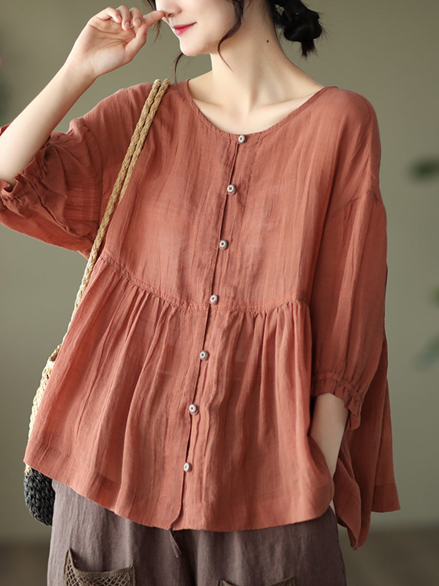 Round neck small button shirt