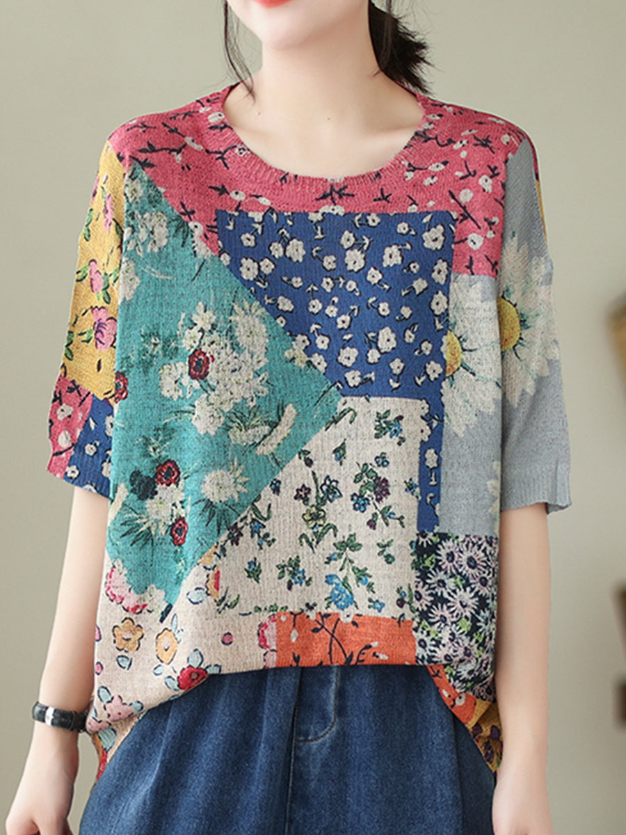 Patchwork printed oversized shirt