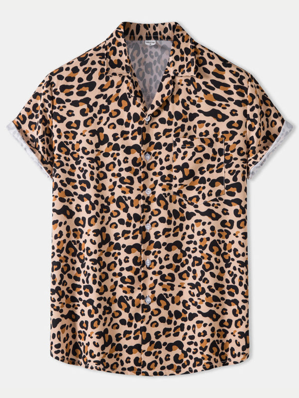 Camicia da uomo a maniche corte con stampa leopardata