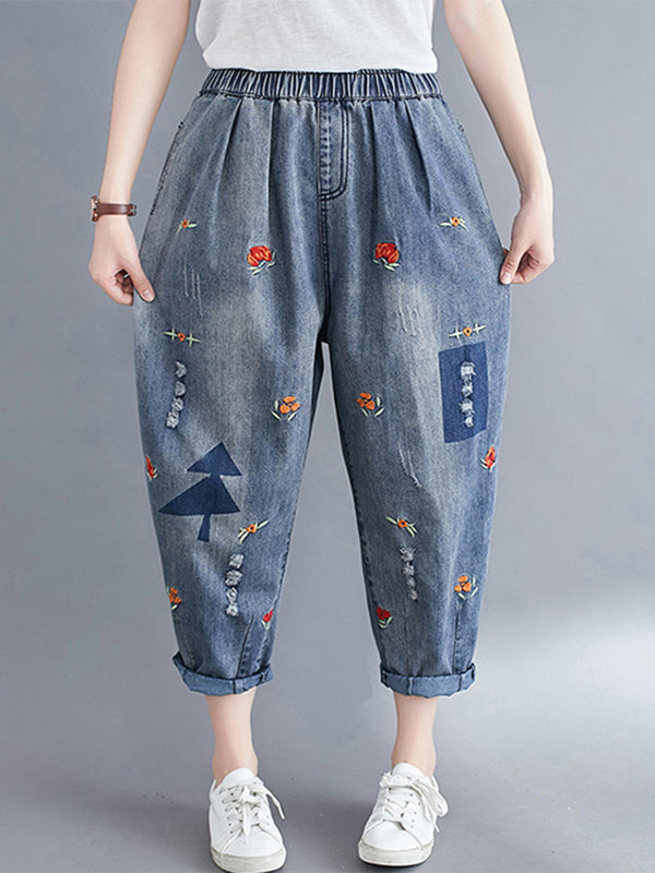 Embroidered torn jeans pant