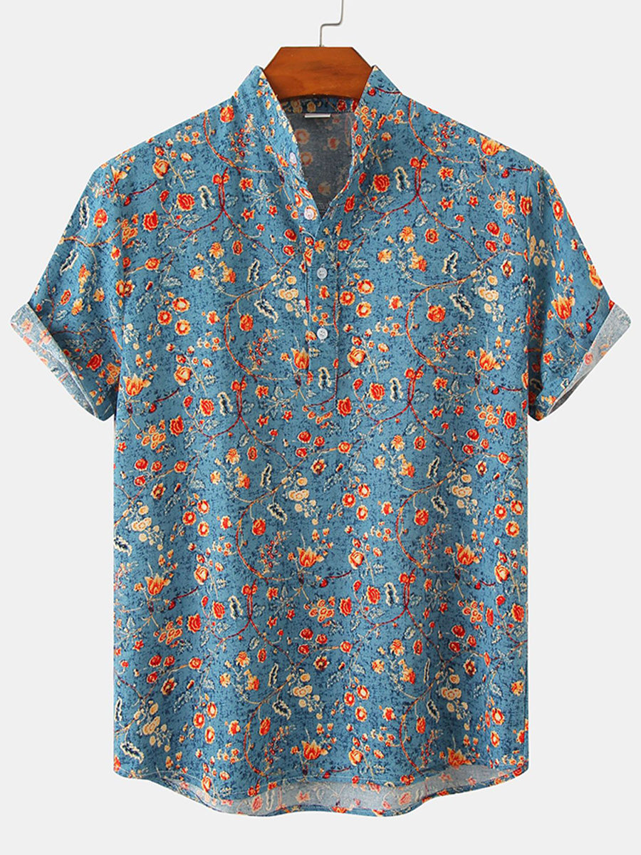 Chemise à manches courtes à imprimé floral pour hommes