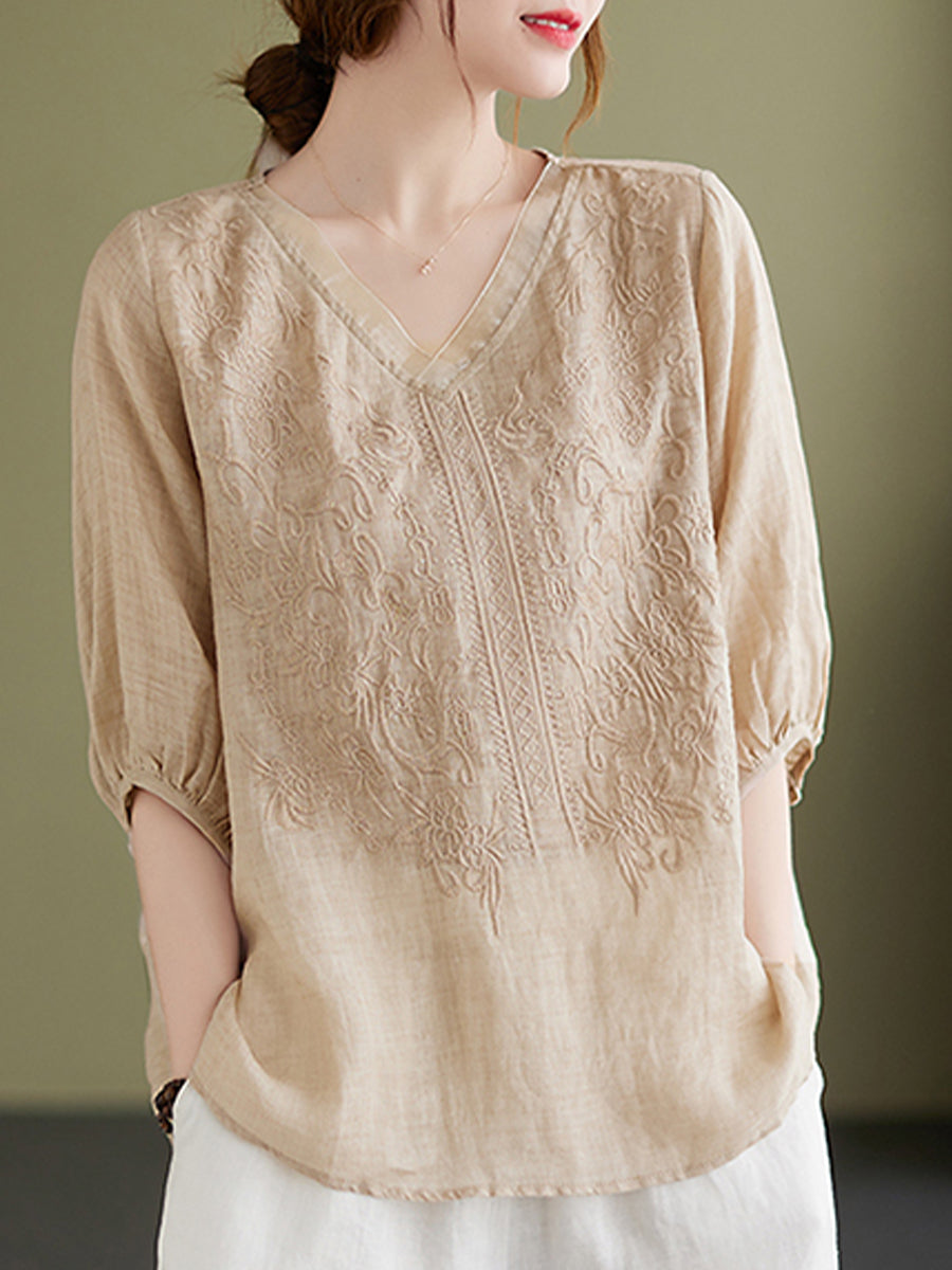 Embroidered V-neck top