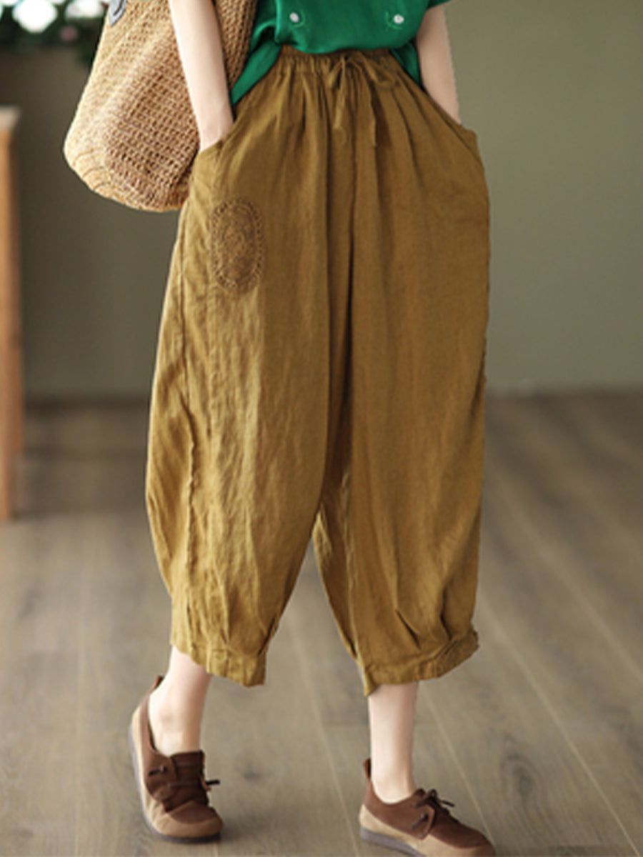 Oversized hollowed out crochet linen pants