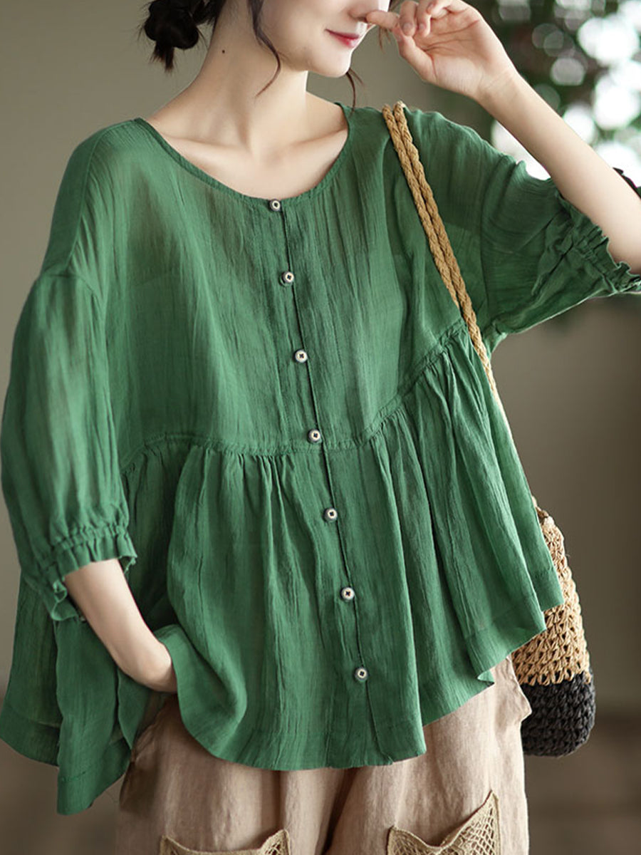 Round neck small button shirt