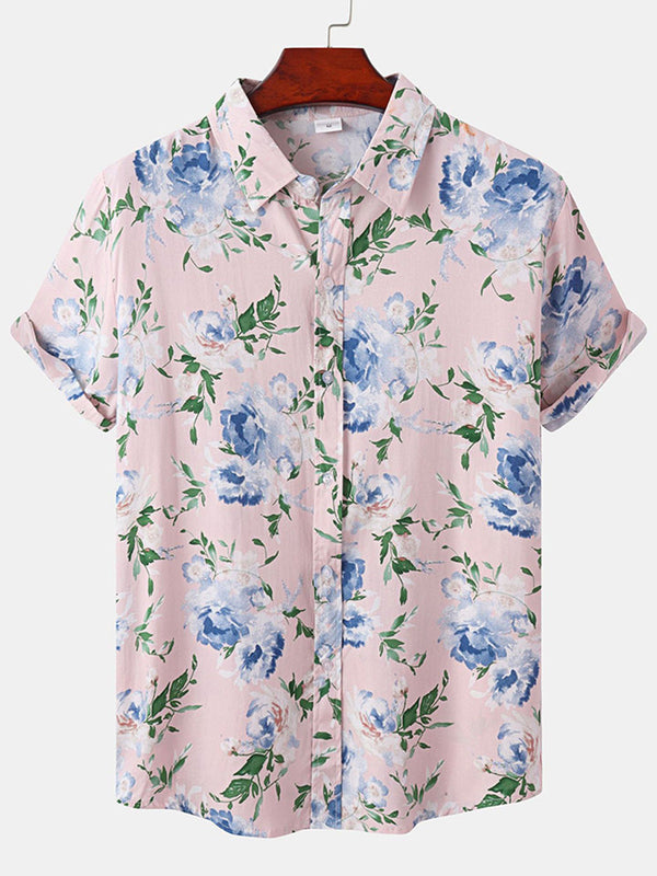 Chemise à manches courtes à imprimé floral pour hommes