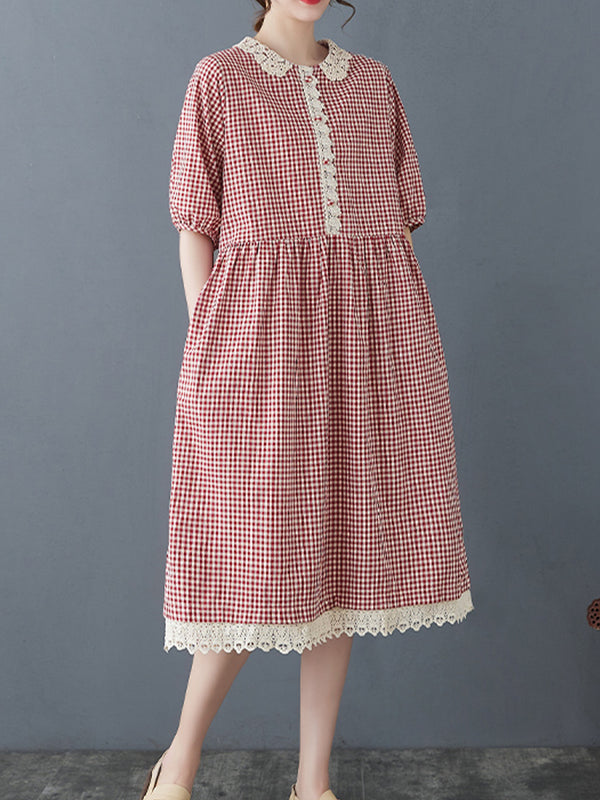 Doll neck age reducing plaid dress