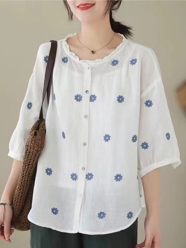 Lace collar small flower shirt