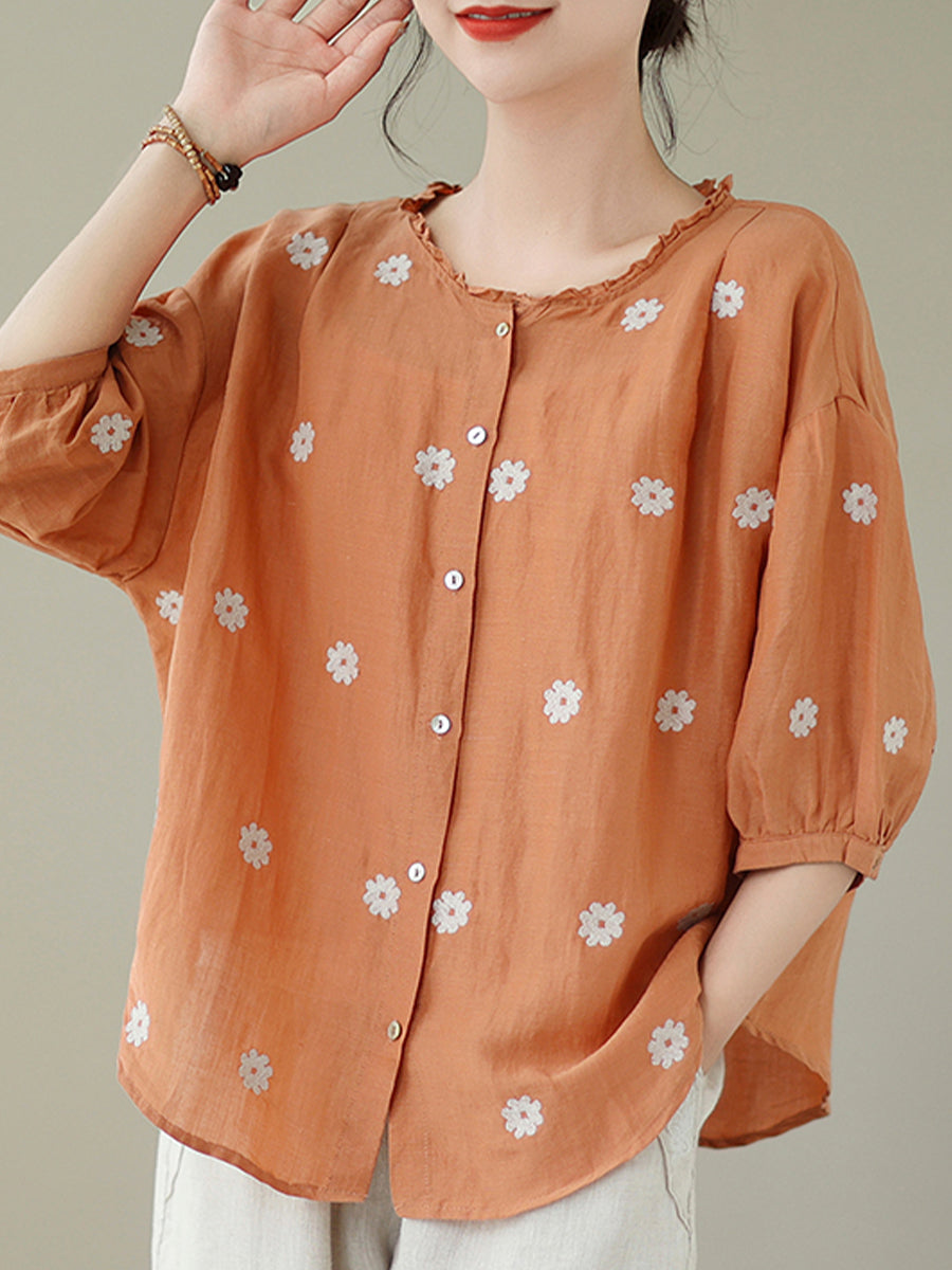 Lace collar small flower shirt