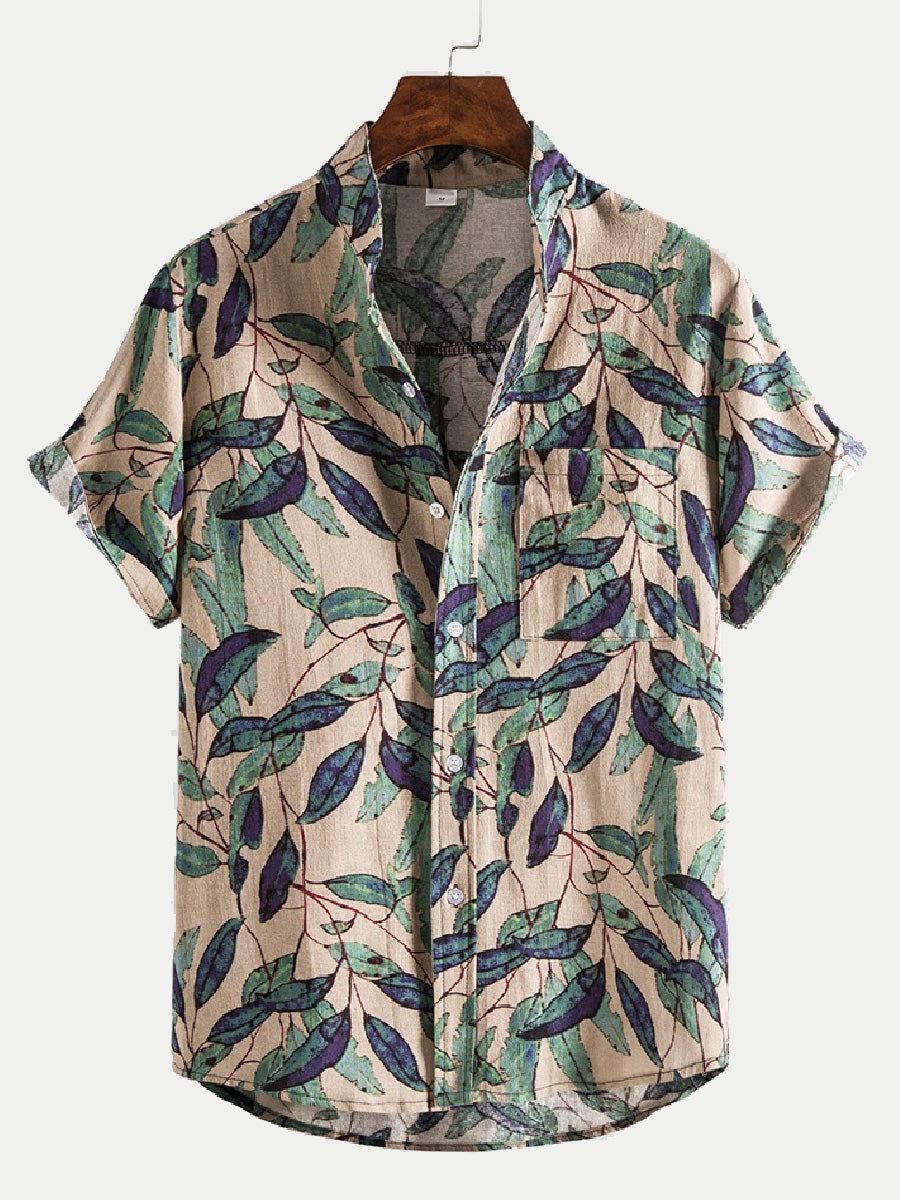 Men's Leaf Print short sleeve shirt