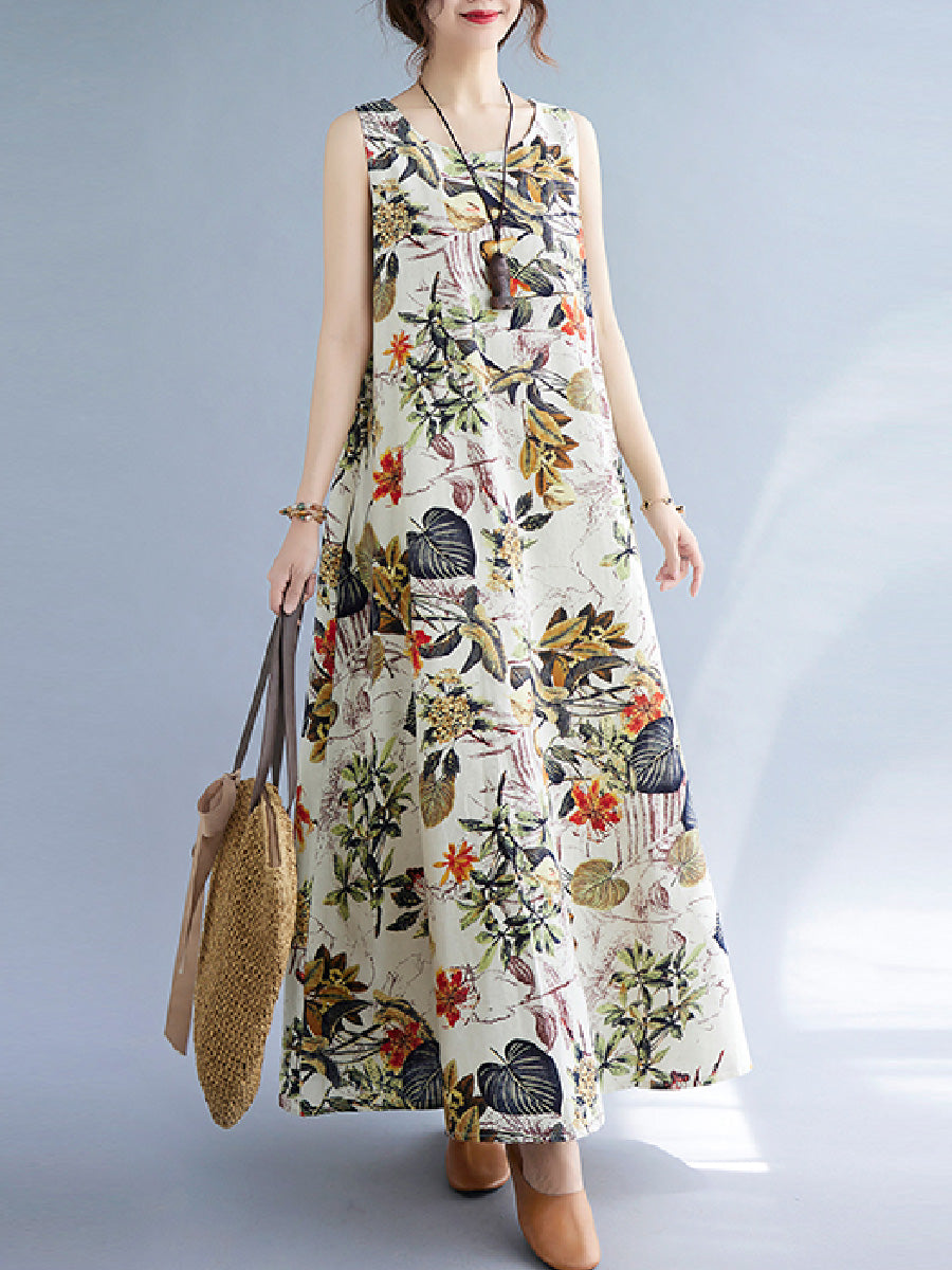 Floral cotton and linen dress