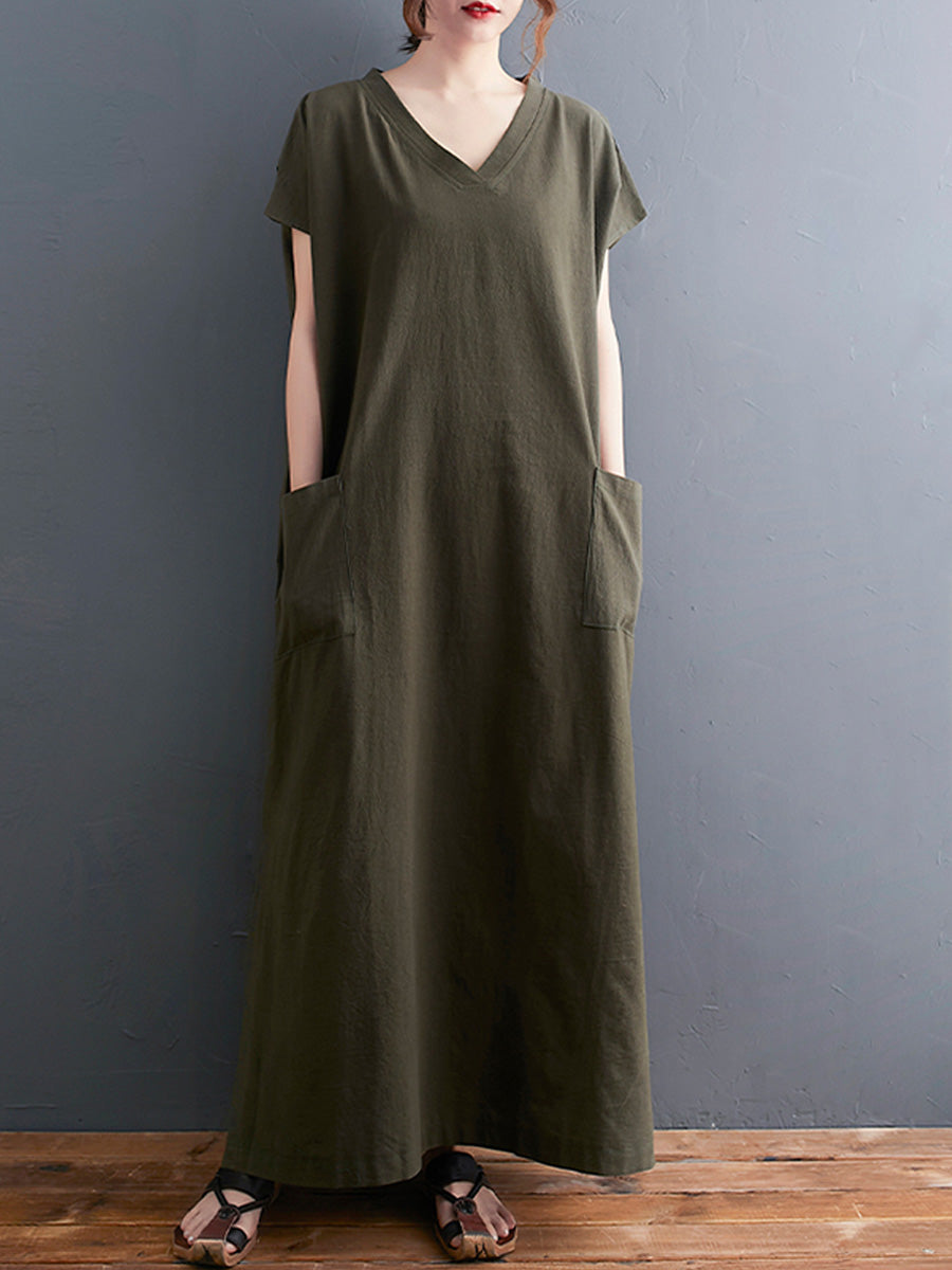 Vintage cotton and linen V-neck dress