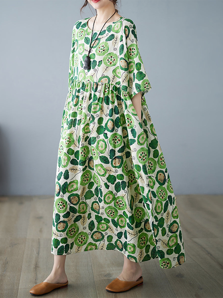 Pastoral green printed dress