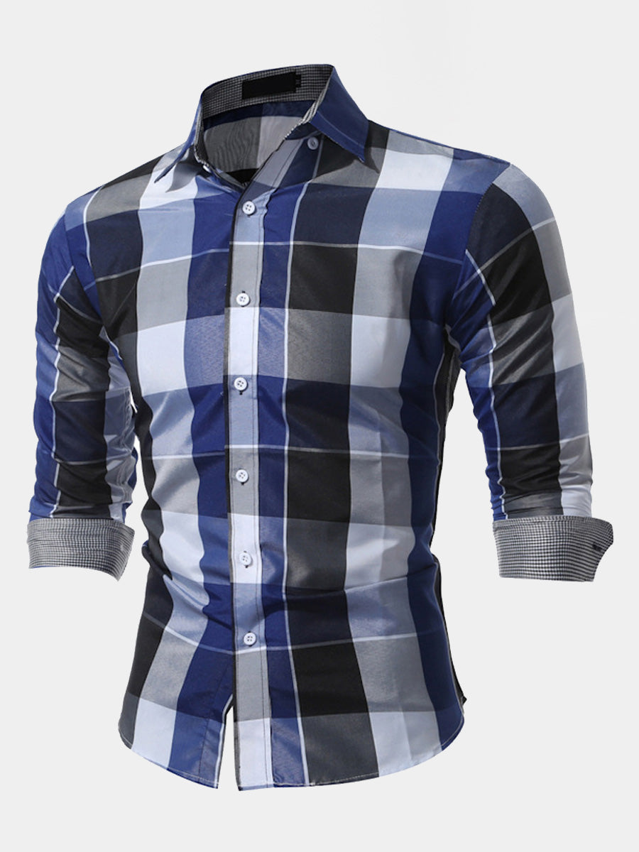 Camicia da uomo a maniche lunghe con stampa scozzese