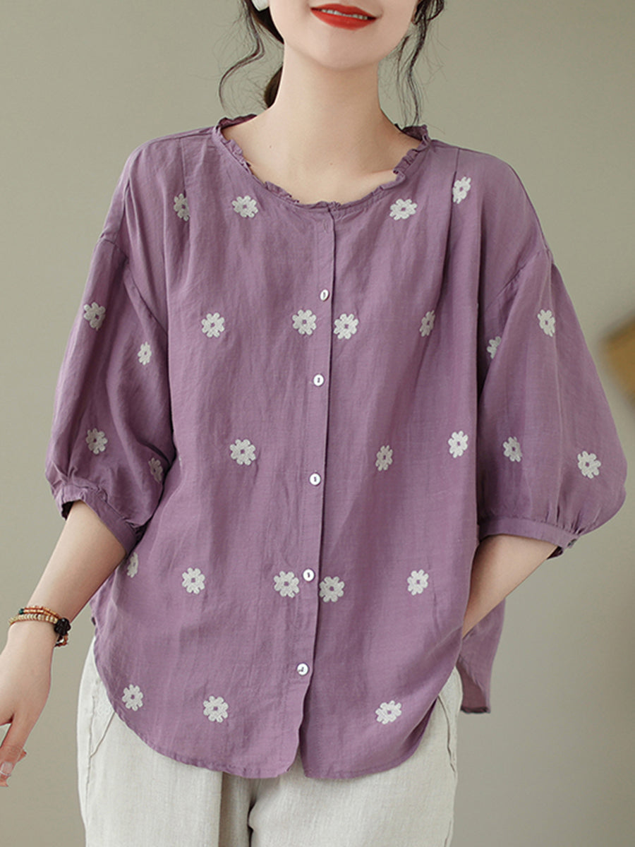 Lace collar small flower shirt