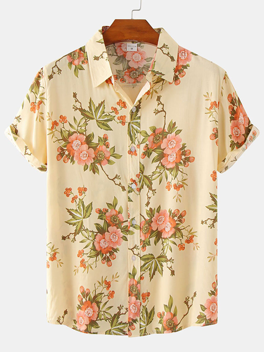 Chemise à manches courtes à imprimé floral pour hommes