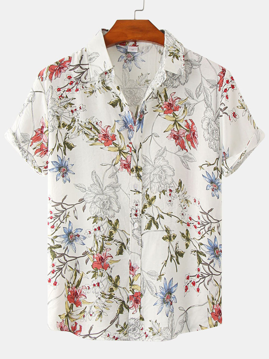 Chemise à manches courtes à imprimé floral pour hommes