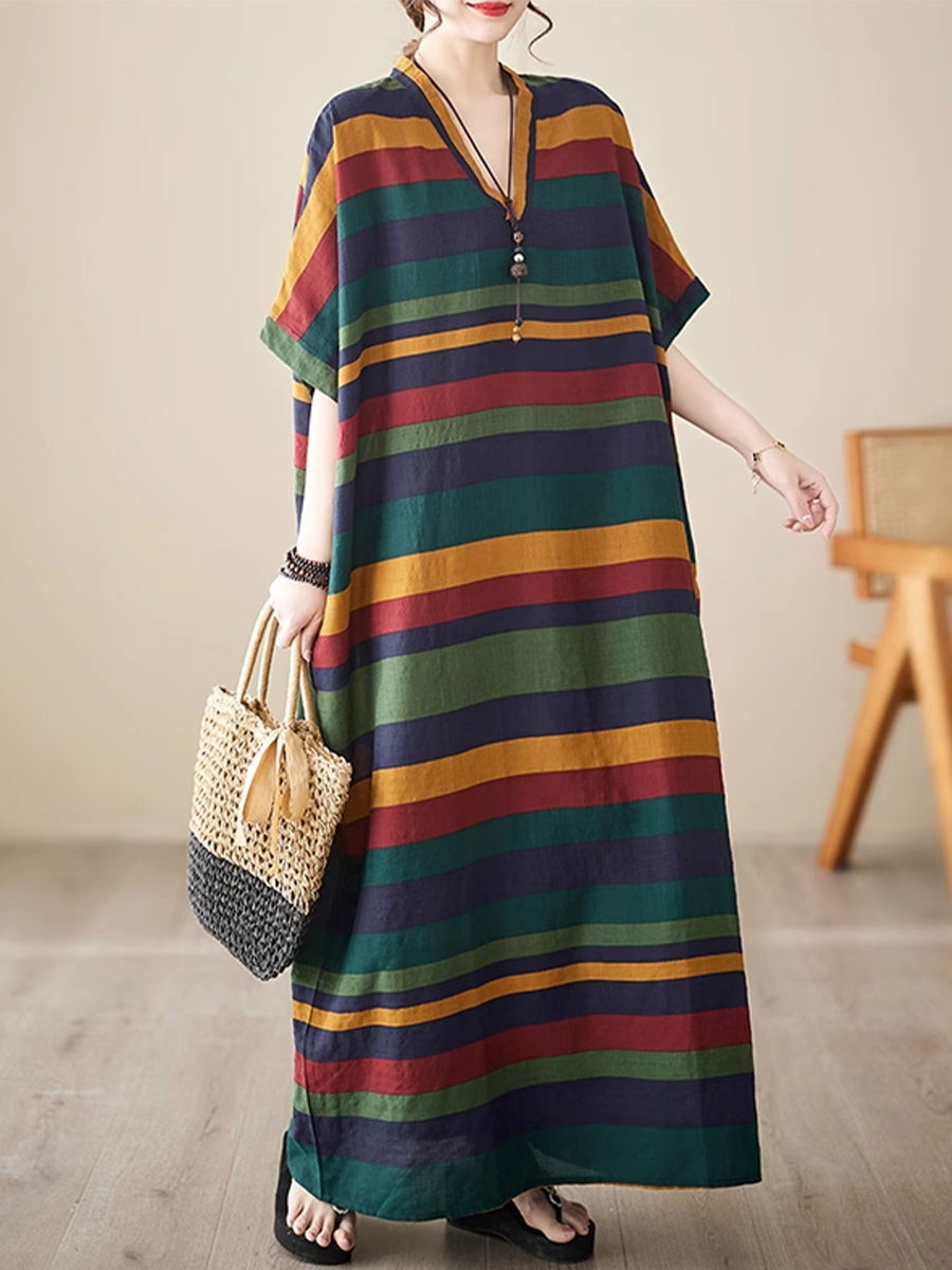 Summer V-neck striped beach Dress