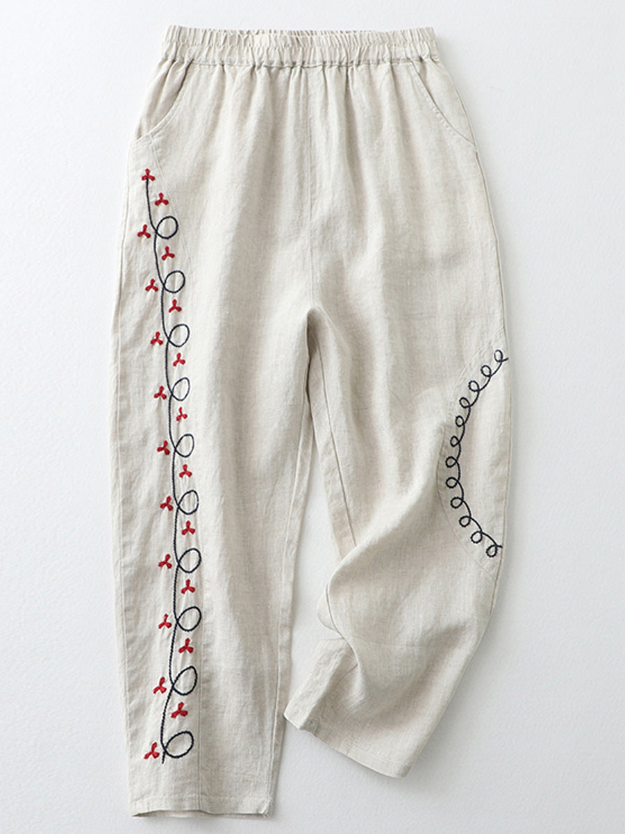 Leisure embroidered straight leg pants