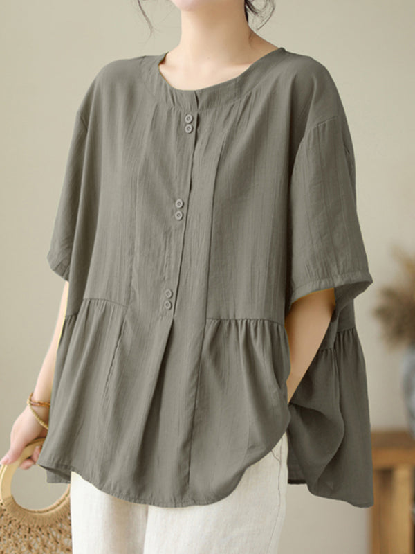 Round neck double button shirt