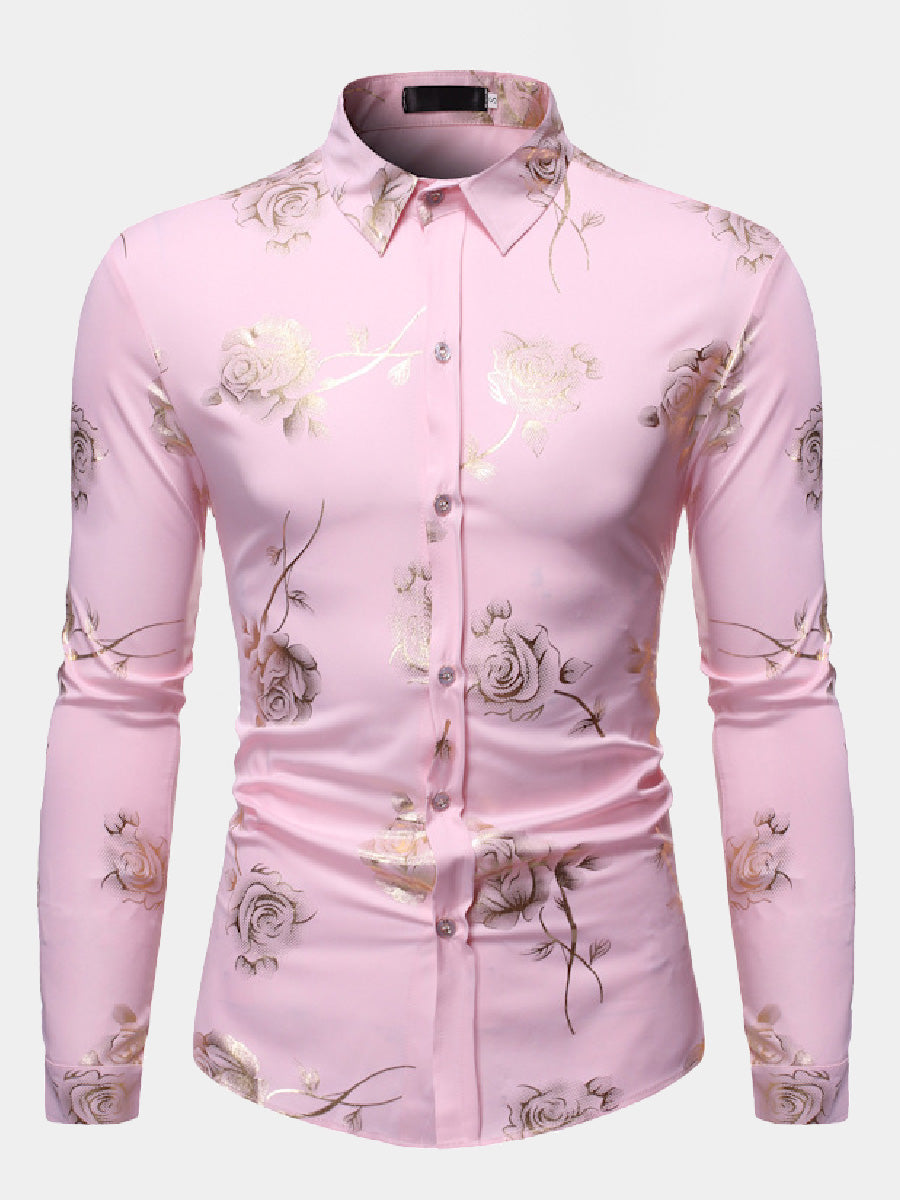 Chemise à manches longues dorée rose pour homme